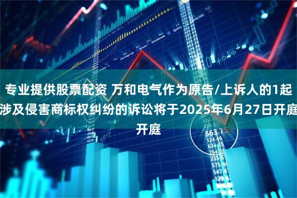 专业提供股票配资 万和电气作为原告/上诉人的1起涉及侵害商标权纠纷的诉讼将于2025年6月27日开庭